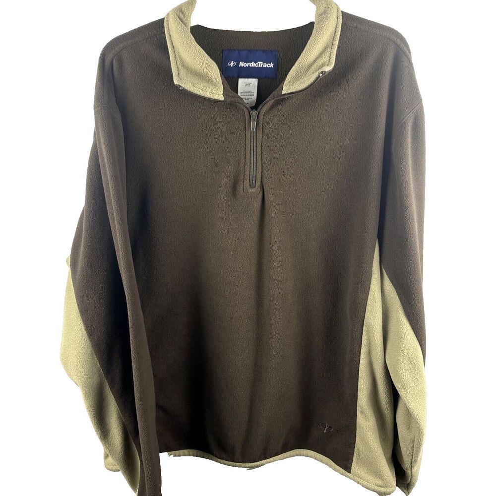 NordicTrack Men's XL Fleece Pullover Jacket 1/4 Zip Pull Over Brown & Tan